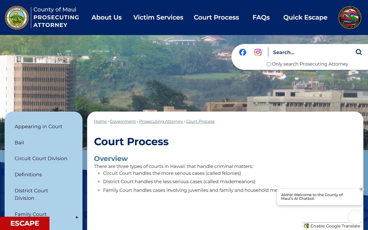 Maui County court records after arrest court process page
